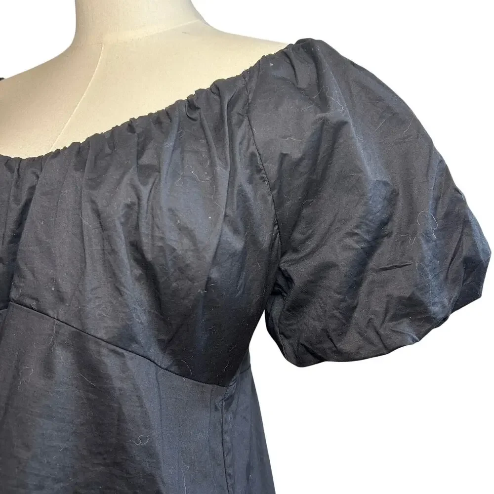 Old Navy Black L Empire Waist Puff Sleeve Top Boho Peasant Cottage Minimalist